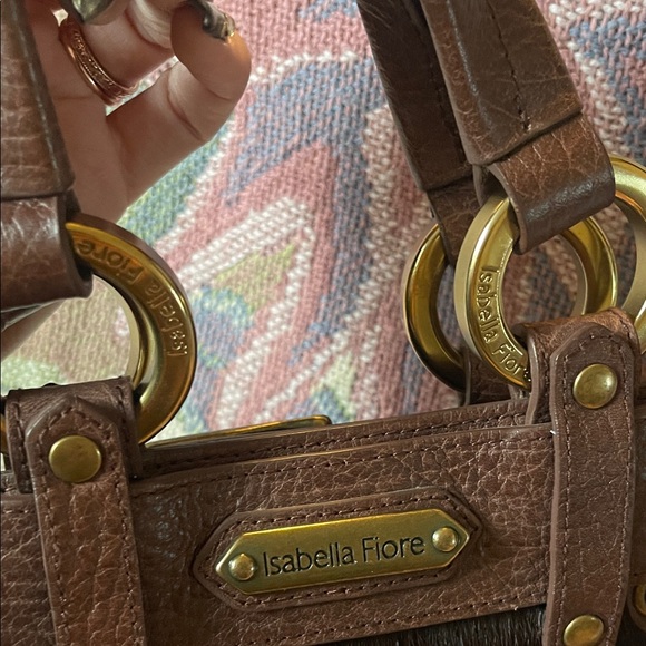 π΄ RARE Isabella Fiore Brown Leather Handbag w Pony hair NWOT - Picture 3 of 13